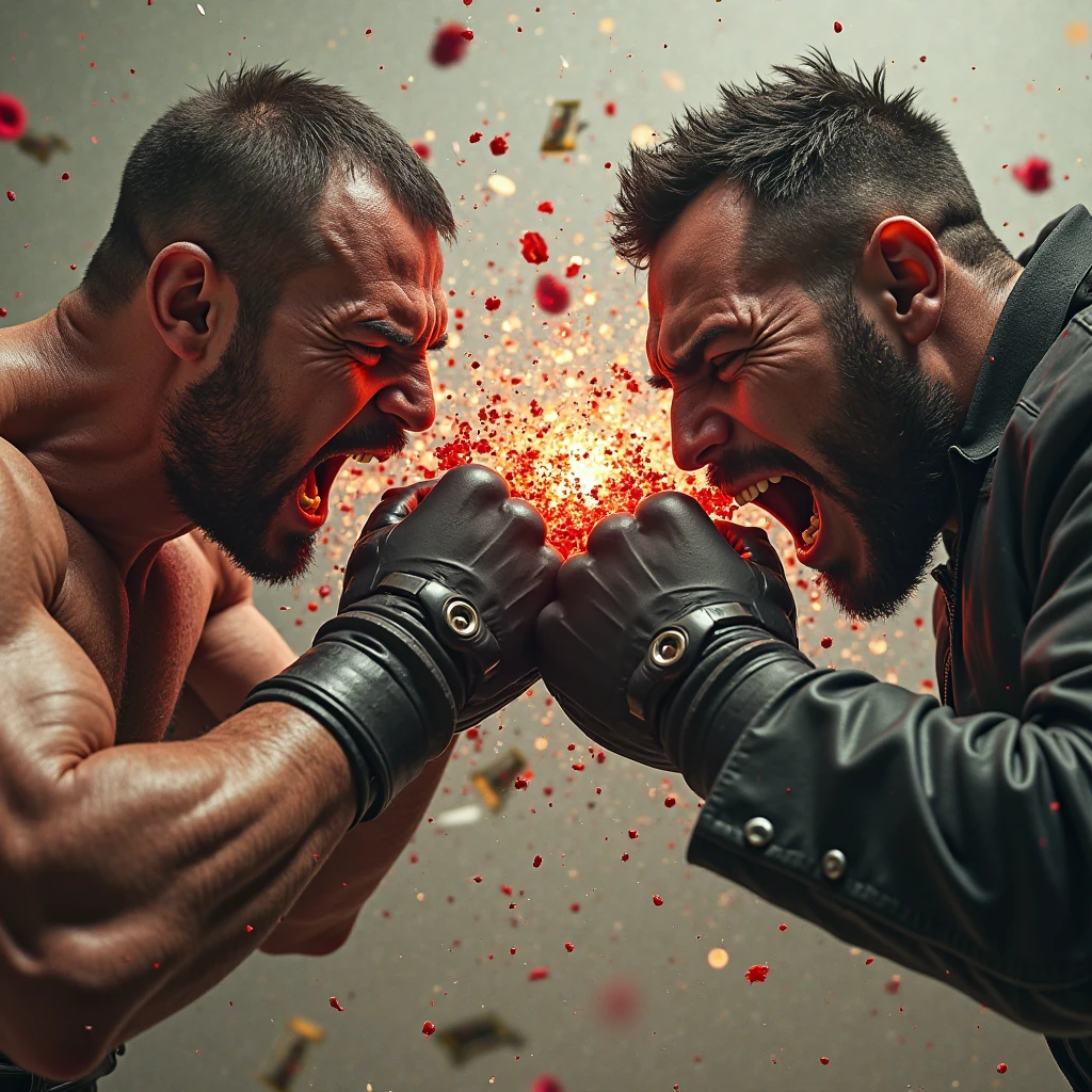 We need an image in which two men are fighting with each other loudly. We need a high quality image.