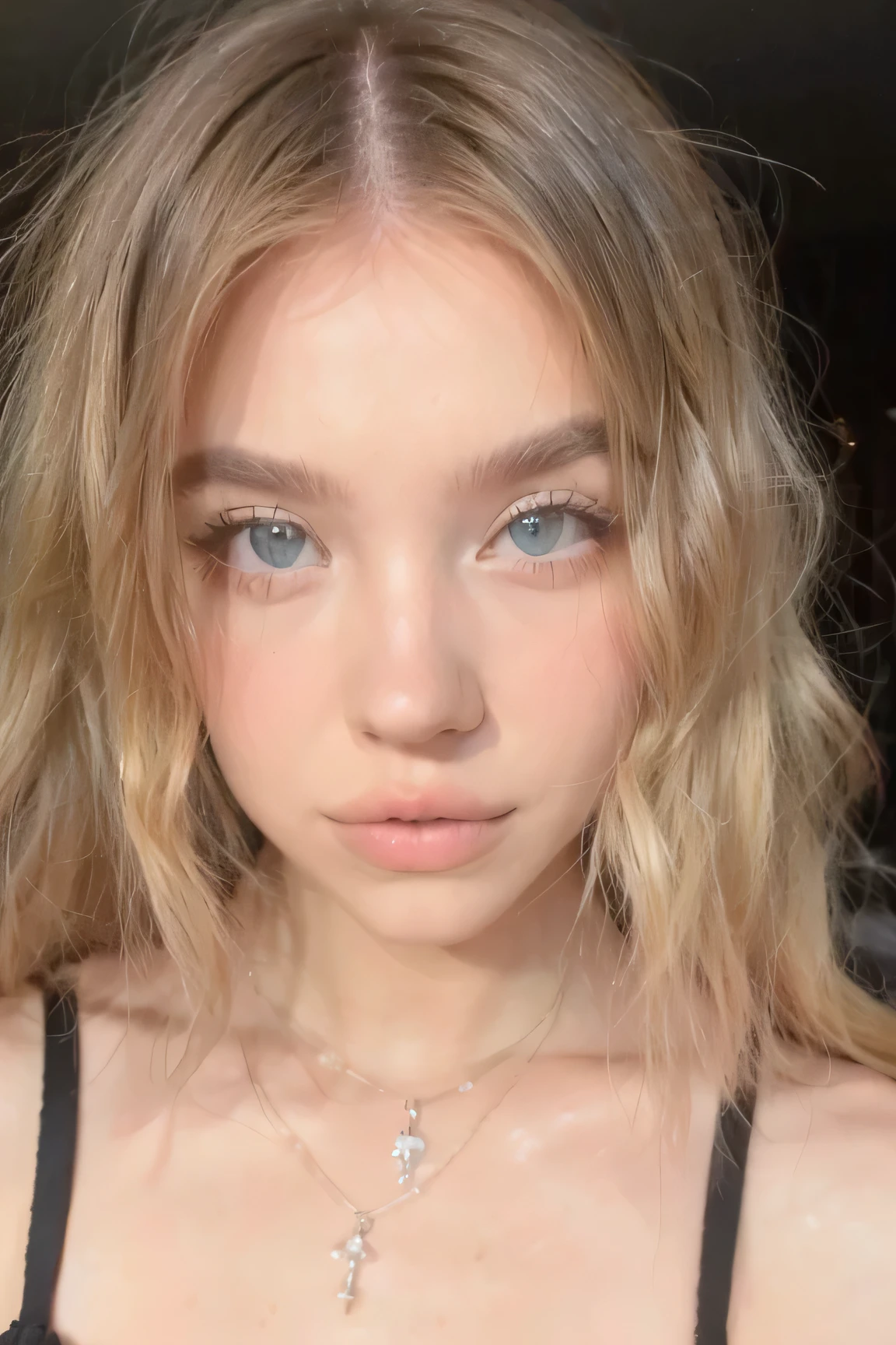 with blue eyes, blondes langes Hair, portrait sophie mudd, Portrait de Corinna Kopf, blonde hair and large eyes, Selfie einer jungen Frau, ohne Make-up, Natural makeup, Blick direkt in die Kamera, Gesicht mit Artgram, dezentes Make-up, Great portrait photo, (realistic), (studio light), (HDR), (8K)