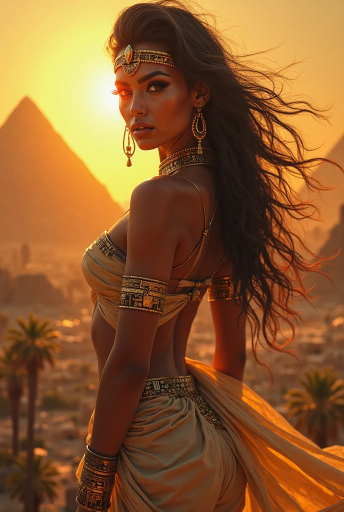 Empowered Cleopatra, beautiful and sensual, medium brown skin, full body and with a snake