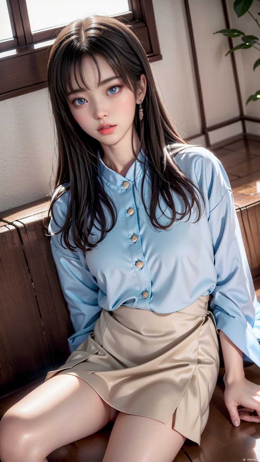 woman has her hands tied、Hands behind back、Hands crossed at the waist、His wrists were tied with rope.、Beauty、20talent、Wearing a short-sleeved blouse、Wearing a skirt、Inside the hotel room、Standing in front of a wall、Uniform eyes、Well-proportioned、Medium build、Small Bust、Small face、Like a real photo、Highest quality、