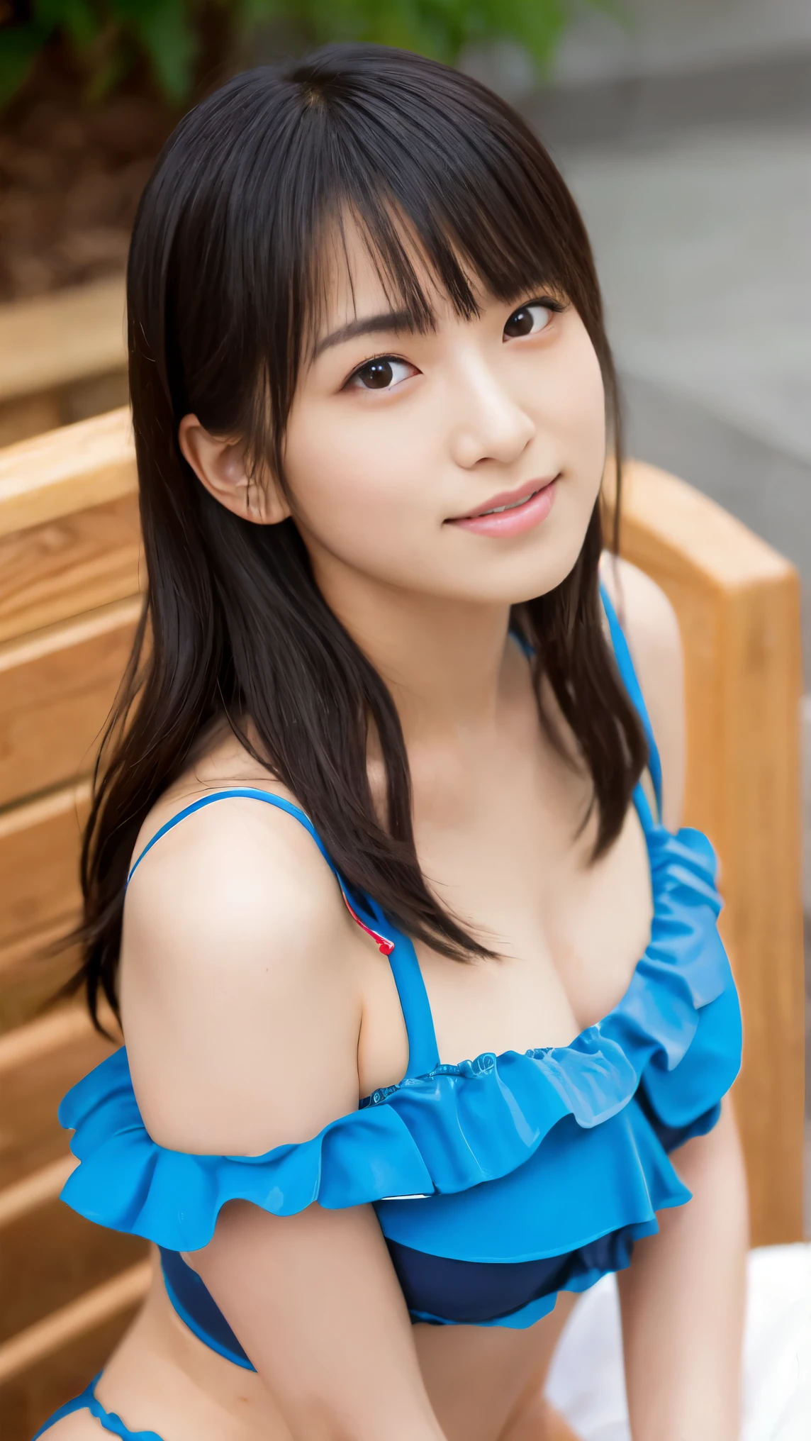 A very cute face like an idol、like々A 19-year-old woman with a cute face、Gentle and cute、A kind smile、Japanese Yukata、Sitting on a bench at a festival、Cleavage、whole body、RAW Photos、Genuine、High resolution