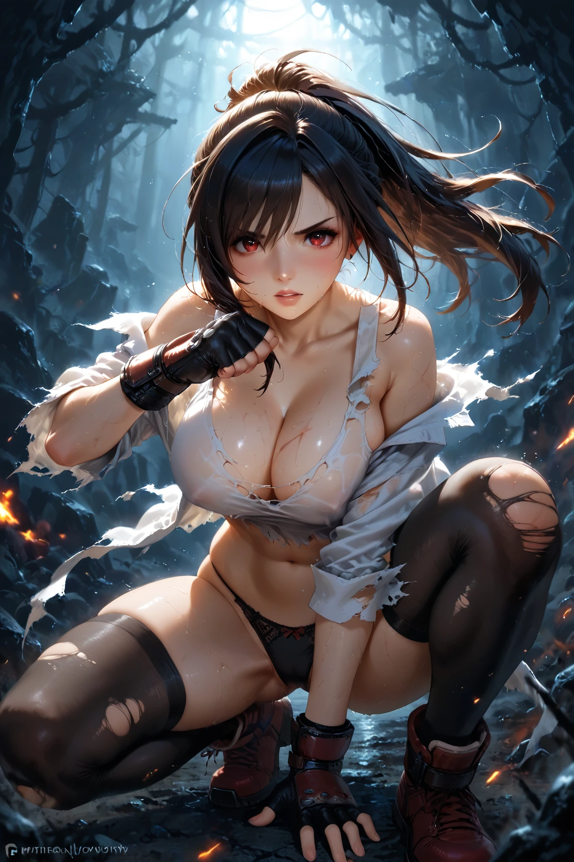 White bishop costume,Robe,a matural female,voluptuous figure,One girl,full bodyesbian, torn cloth, Spread legs, hand behind head, Underarms, Long hair,Heart-shaped pupils, Torn clothes, torn legwear, 裸露的女生,upper legs,Pathetic, cum on bodyl