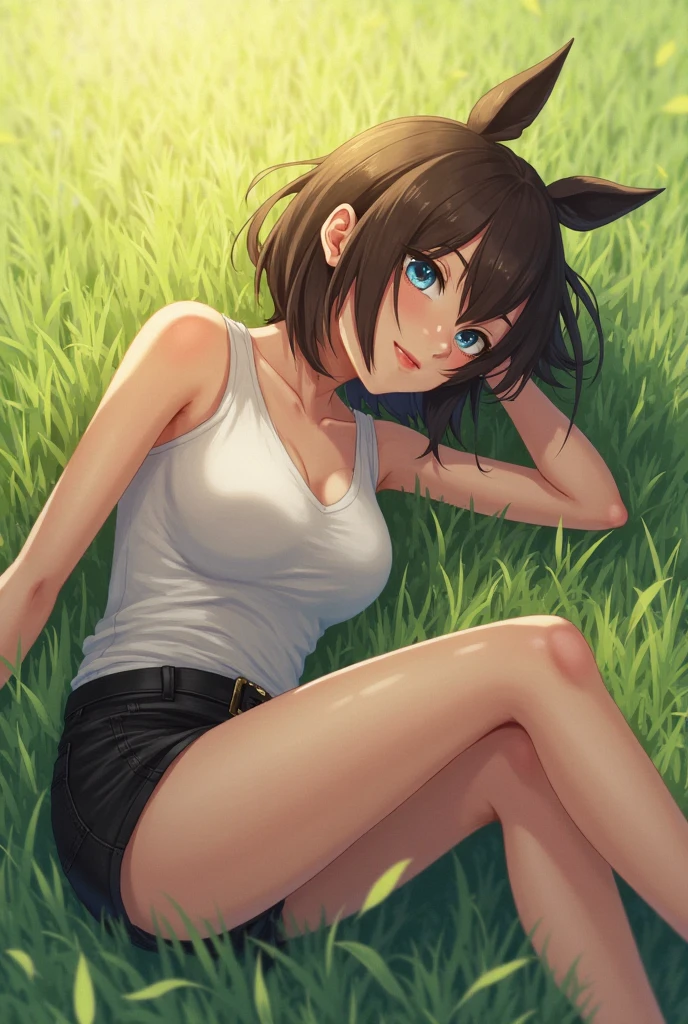 NSFW One Girl cute Accentuate your buttocks Petite breasts are slightly larger The legs are very thin Wolf ears Brown short hair T-Shirts Thong On all fours (((The background is inside the grass.))) Embarrassed face