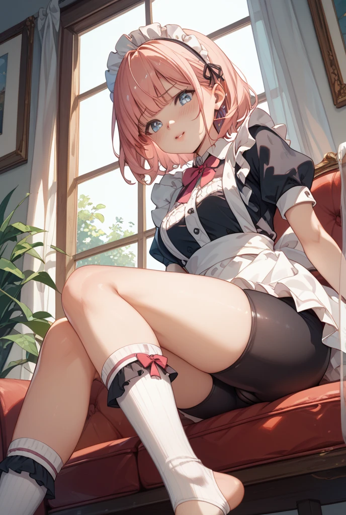 art by afrobull, score_9, score_8_up, score_7_up, score_6_up, source_anime, rating_questionable,
1girl, maid, emotionless, looking to the side, pink hair, twintails,
(pencil skirt:1.12), 
panty peek, (white panties, thong:0.9), (cameltoe:0.4), kneehighs,
nsfw,
fingerless gloves,
<lora:Afrobull-1024-Prodigy-UNET:1.0,