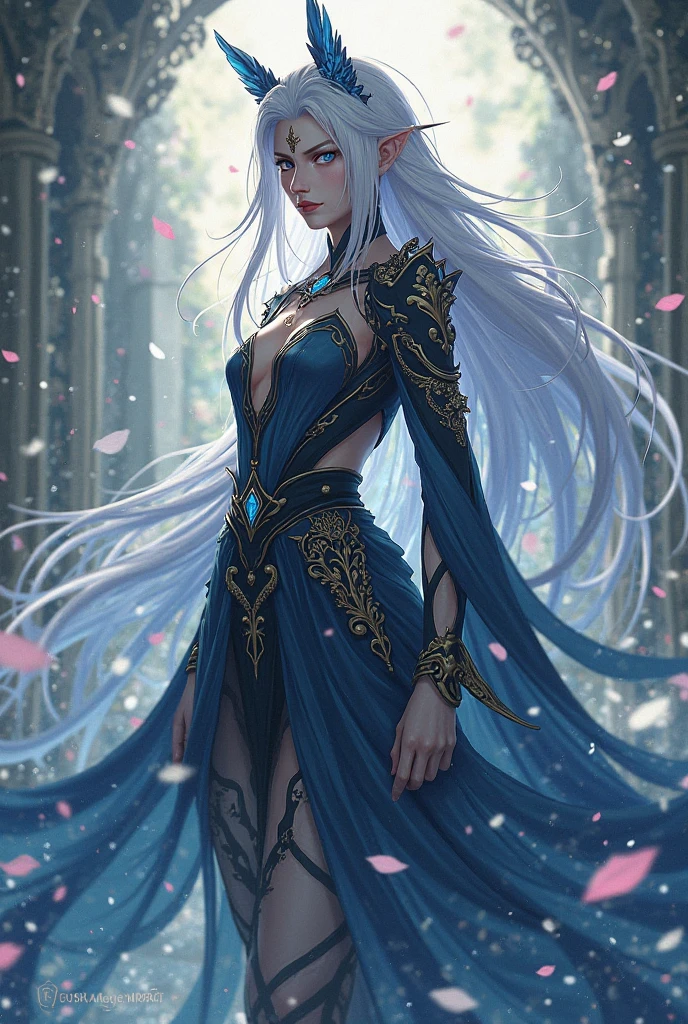 A beautiful elf girl with long flowing silver hair, detailed intricate facial features, porcelain skin, wearing an elegant flowing dress, standing in a lush fantasy forest, sunlight filtering through the trees, magical atmosphere, (best quality,4k,8k,highres,masterpiece:1.2),ultra-detailed,(realistic,photorealistic,photo-realistic:1.37),award winning digital art, highly detailed, fantasy, cinematic lighting, vibrant colors, ethereal