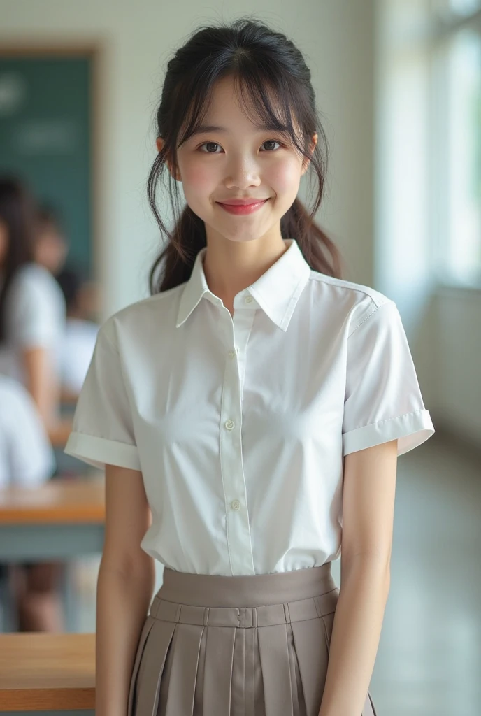 (1 girl), (sexy look:1.5), (flat chest:1.3), (very detailed目, very detailed顔), (超realistic, High resolution), (highest quality:1.4), (hyper quality), realistic skin texture, RAW photo, (realistic, Photoreal:1.37), very detailed, professional photography, (school uniform, pleated skirt:1.3), (look at me), (School, classroom), ((Meet me face to face:1.4)), (from below:1.3), realistic private parts, lace panties, Japanese high school girl、超highest quality、masterpiece、超High resolution、Depth of written boundary、(Photoreal:1.4)、(Award-winning photo、信じられないほどのmasterpiece:1.3) 、RAW photography、golden ratio、Highly detailed CG Unity 8k wallpaper、detailed and complex、original、High resolution、RAW photo、(perfect body shape)、detailed and complex、Digital single-lens reflex camera、soft writing、(background person blur:1.1)、Sigma 85mmF/1.4、50mm Lenac lighting、nffsw、hyper real、color grade, Rear view,from below:1.3), (((hold the hem of her skirt, she spreads her legs and shows off her real pussy.:1.4))), 