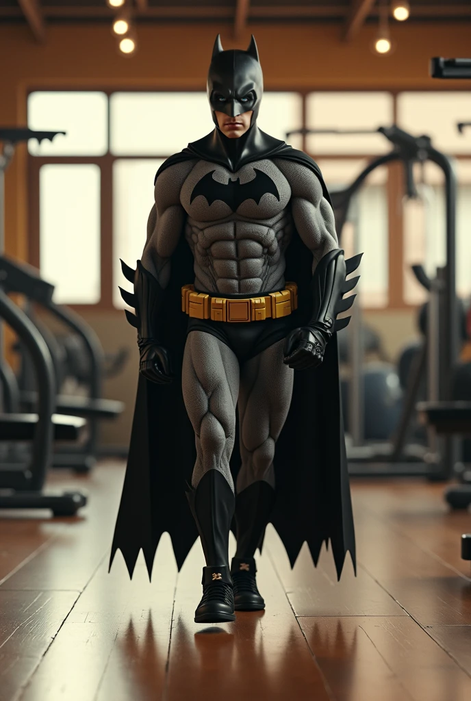 Batman running on the treadmill in a gym