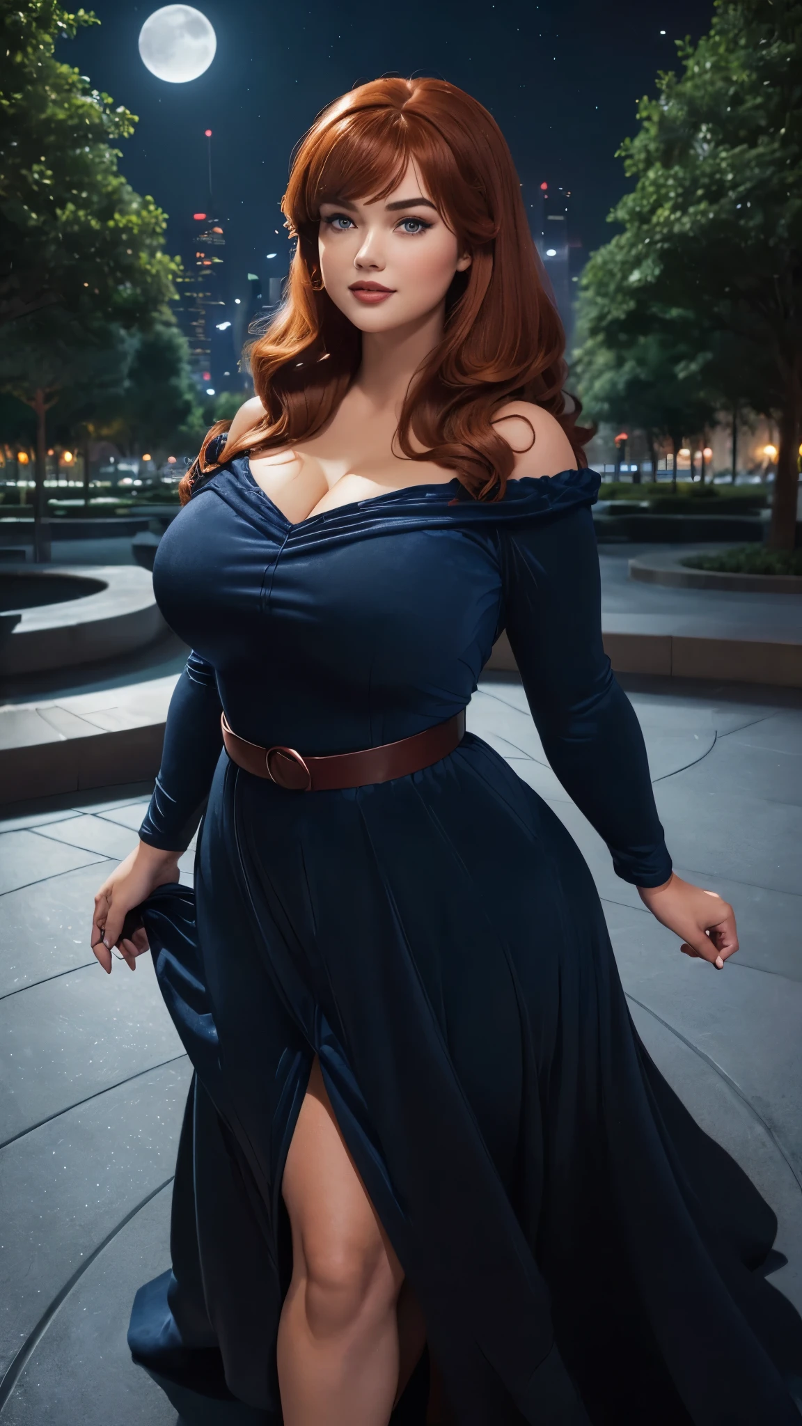 Lucy Pinder, ((VERY INTENSE MAKEUP)), sexy woman, voluptuous, cleavage, (Adele), chubby, lace, red hair, long hair, purple lipstick, long sleeve blouse, purple blouse, belt, purple skirt, fishnet pantyhose , purple gloves, smiling, pirate.
