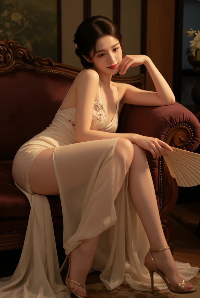 Woman reading,antique,A smile,,Sweet and seductive appearance.、Caravaggio's paintings、Chiaroscuro of Caravaggio,,Cute smile, Expression of ecstasy,erotick,A sexy,Seduce you,cross one's legs,