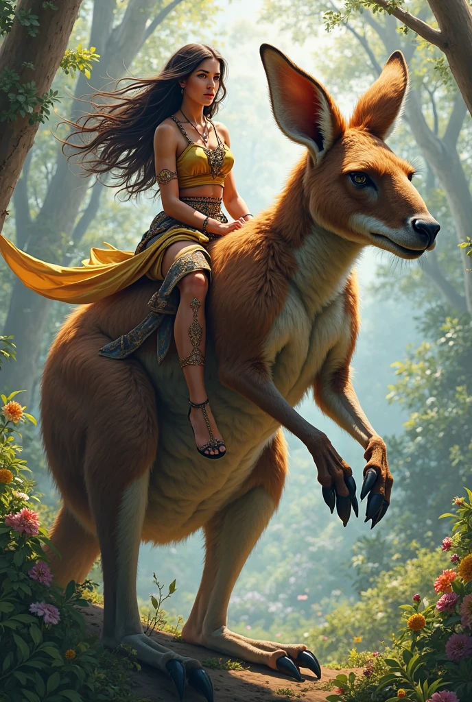 a Naked woman with black curly hair is riding on big four-legged monkey creature, predator creature with (long monkey tail), slim like Cheetah with green feathers and beak. predator creature like gepard with feathers ((four legs)) slender, long body with feathers, green gepard body with feathers, long legs creature with transparent and lighting body, walking on all six legs, (((cuttlefish head))), ((four eyes)),jellyfish transparent body, 4 leghs, in the jungle, jungle, rain forest, high image quality, realistic look, high-resolution photography, 8K, full-frame matrix, deep shadows, ((one character)), (intricate details, subsurface scattering, hyperdetailed:1.15), (hyperrealism, volumetric lighting, sharp:1.5) Fujifilm XT3