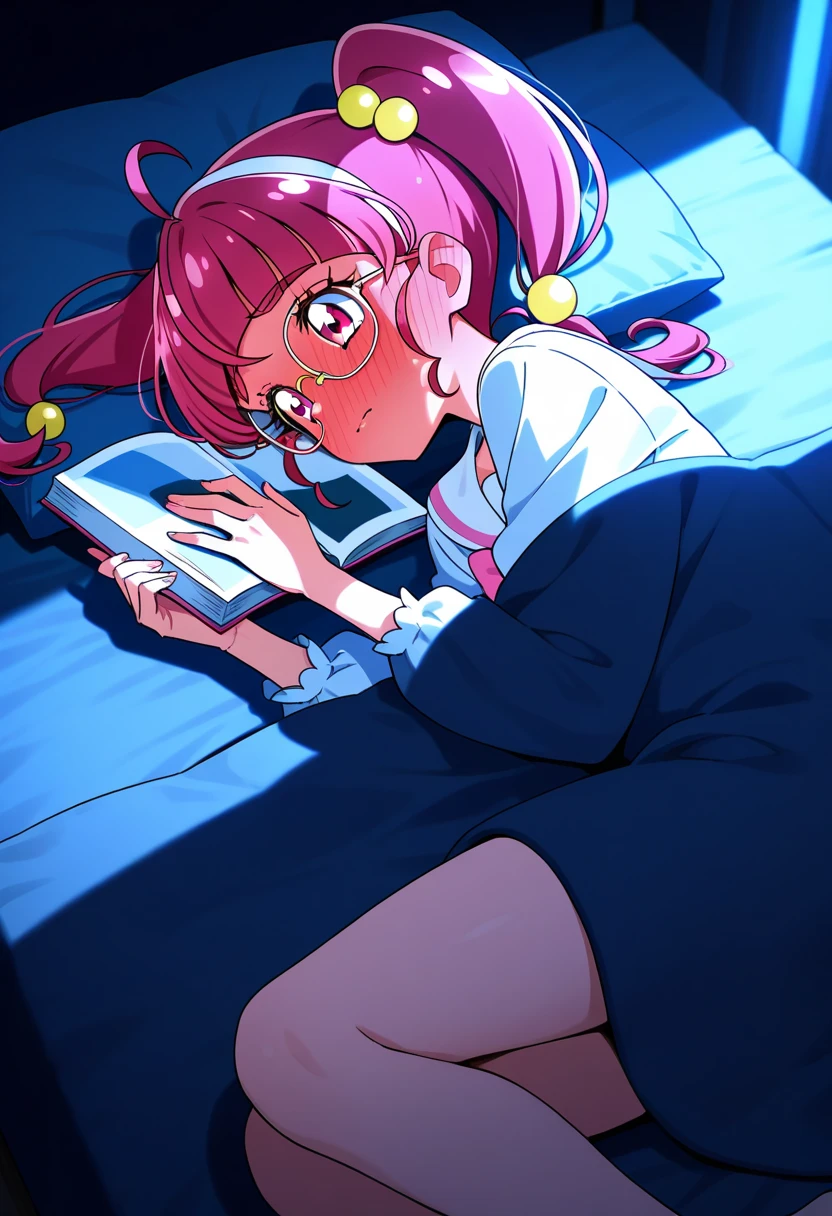 Beautiful illustrations, highest quality, ( girl:1.4)、(pretty girl:1.5)、、、Flat Chest、Light blue tunic、(pink chino shorts:1.4)、(pink shorts with wide opening:1.2)、Gap between thighs and shorts、Slim thighs、White socks、 Cinematic lighting, (Twin tails)、redness of cheeks、