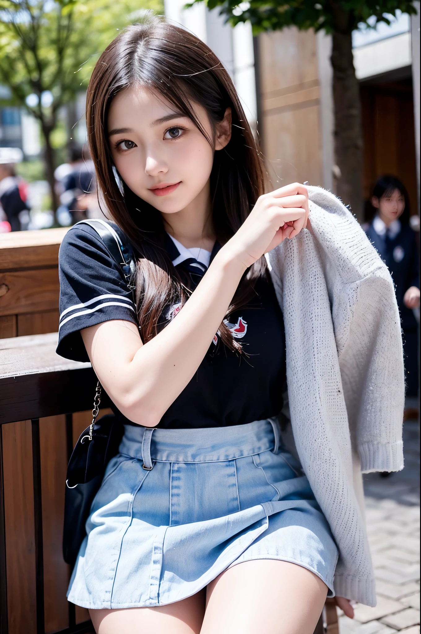 cute woman、cute face、cute smile、beautiful eyes、beautiful eyes、cute eyes、small mouth、10 years old 、full body shot、80mm、small breasts、white skin、beautiful skin、lazy smile、school uniform、garden、river、cherry blossoms、Beautiful and slim legs、girl1名、(beautiful girl、delicate girl:1.3)、(10 years old:1.3)、(thread:1.3)、very detailed definition、(left symmetrical eyes:1.3)、medium breasts、brown eyes、parting of bangs、brown hair、girl、beautiful eyes、 (Eye and face details:1.0)