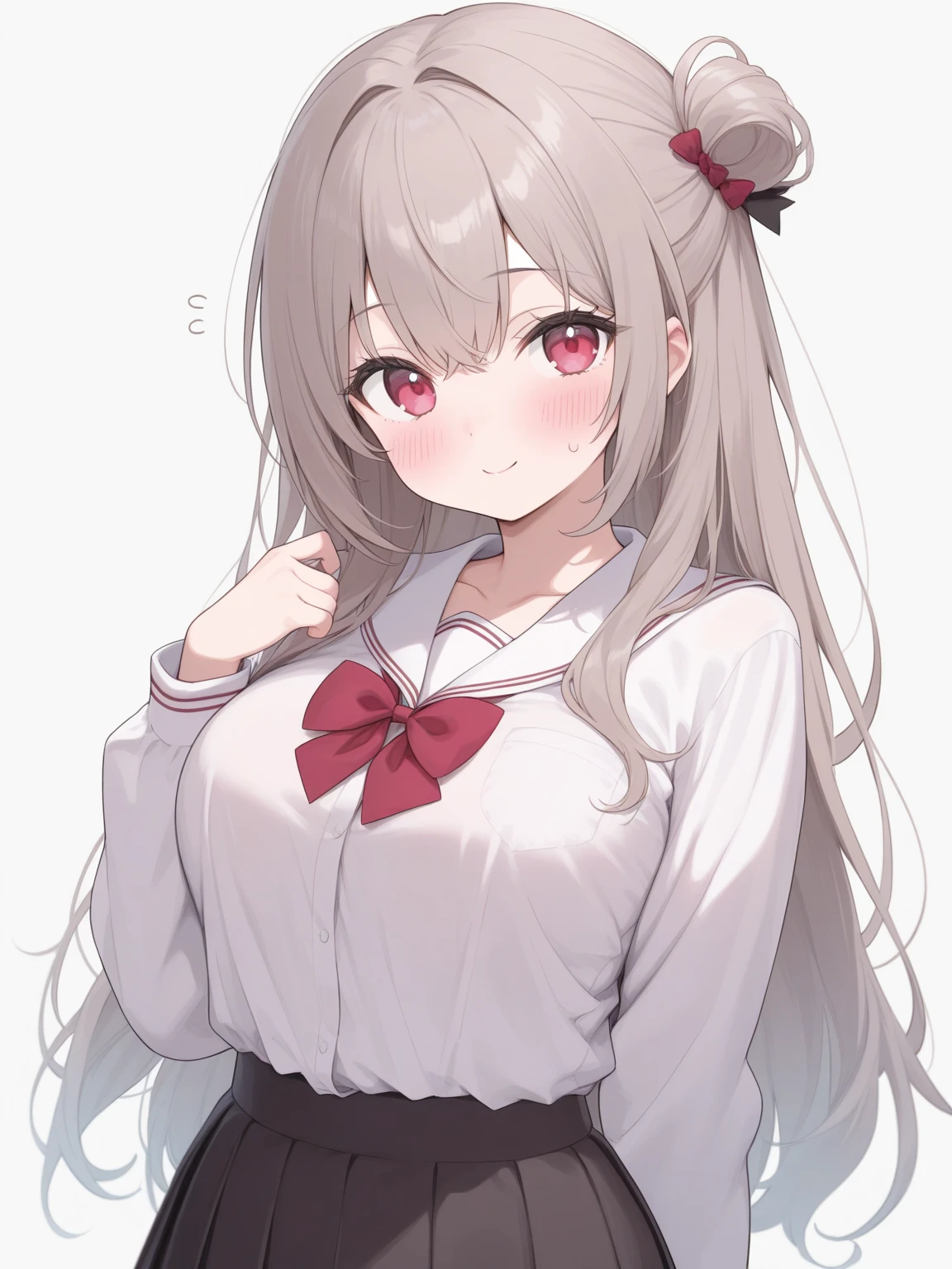 Hair color lighter than greige、long、Red Eye、Anime Style、beautiful girl、Modern costume、Stylish、Joy, anger, sadness, happiness, front and side view々in