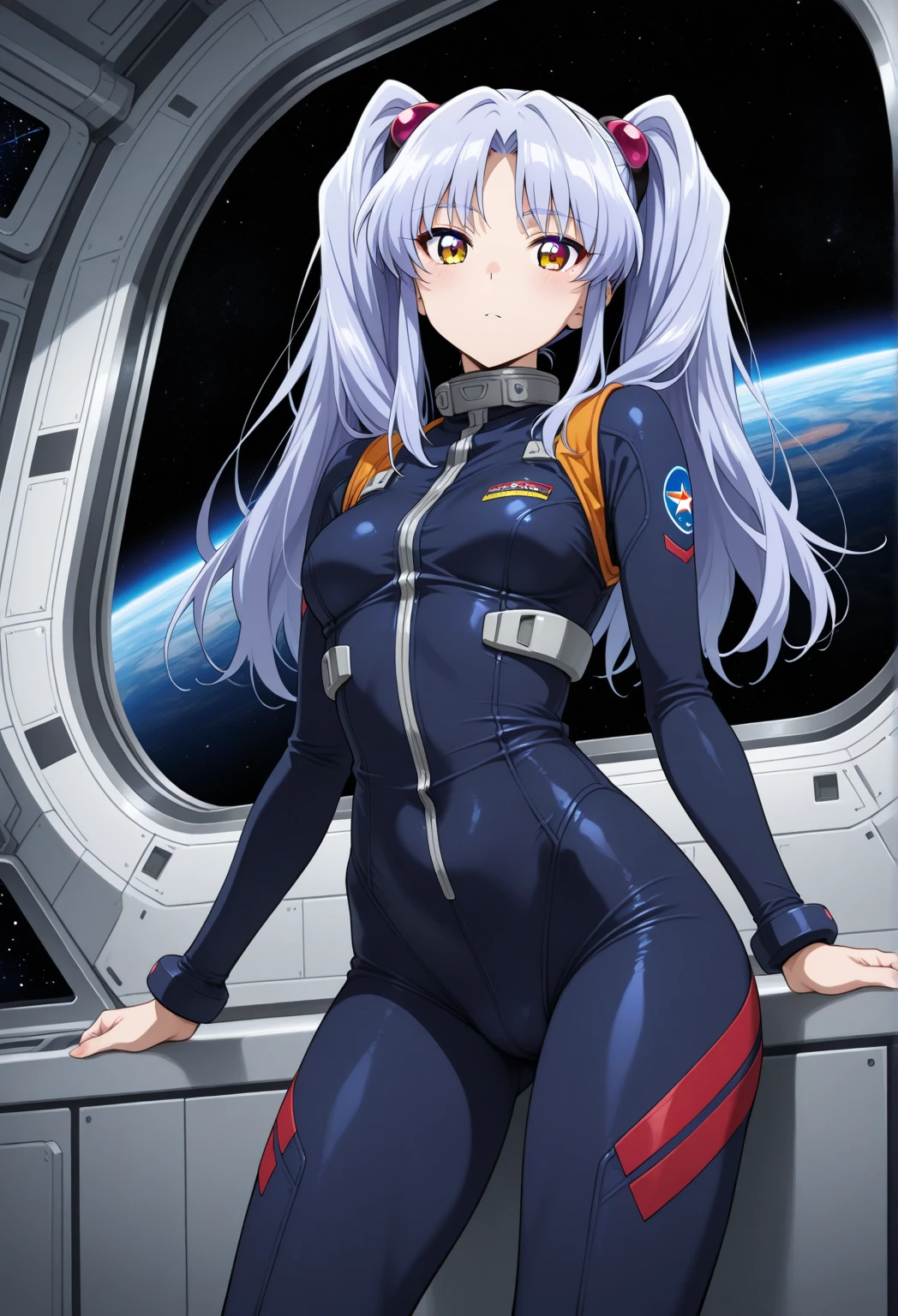Hoshino Ruri,  tight uniform 、Inside the Space Station, Perfectly displayed in a highly detailed anime style