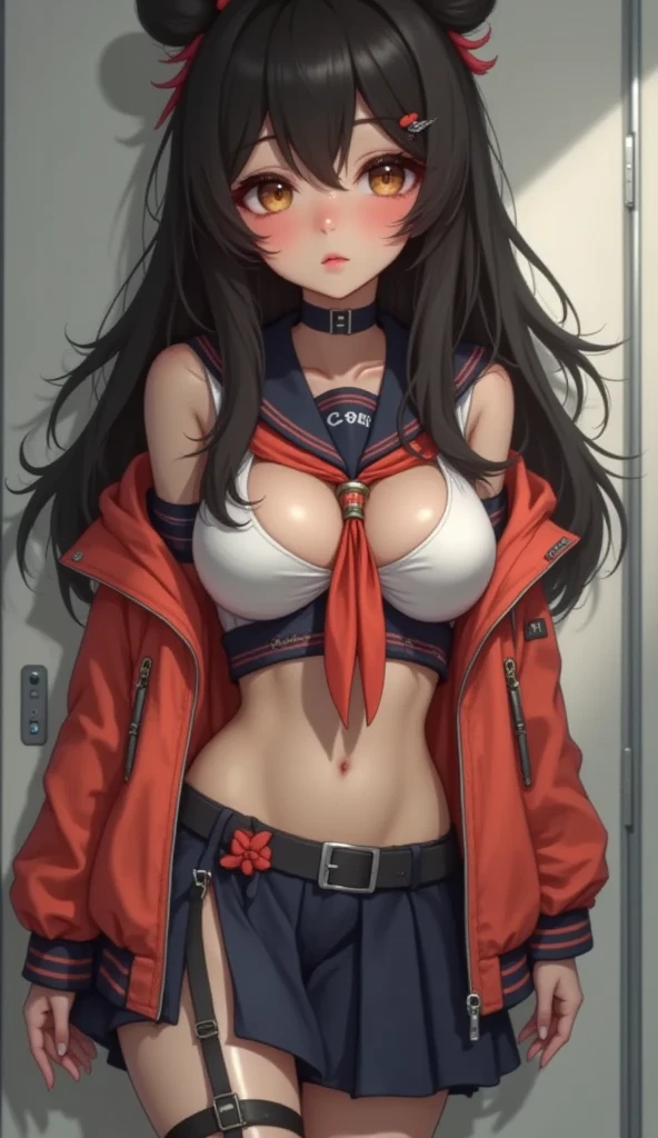 Tamaki Kotatsu from Fire Force,[beautiful model-like appearance] girl, [17-19 years old], [slim figure], [long legs], [graceful like a cat]. [Wearing a micro bikini and a black leather jacket]. [Seductive pose], Nsfw[bikini:1.1, leather jacket:1.1, seductive pose:1.1]. (best quality,4k,8k,highres,masterpiece:1.2), [ultra-detailed], (realistic,photorealistic,photo-realistic:1.37), [HDR], [UHD], [studio lighting], [ultra-fine painting], [sharp focus], [physically-based rendering], [extreme detail description], [professional], [vivid colors], [bokeh]. [portraits], [anime], [photography]. [Colorful, vibrant tones]. [Soft, warm lighting].