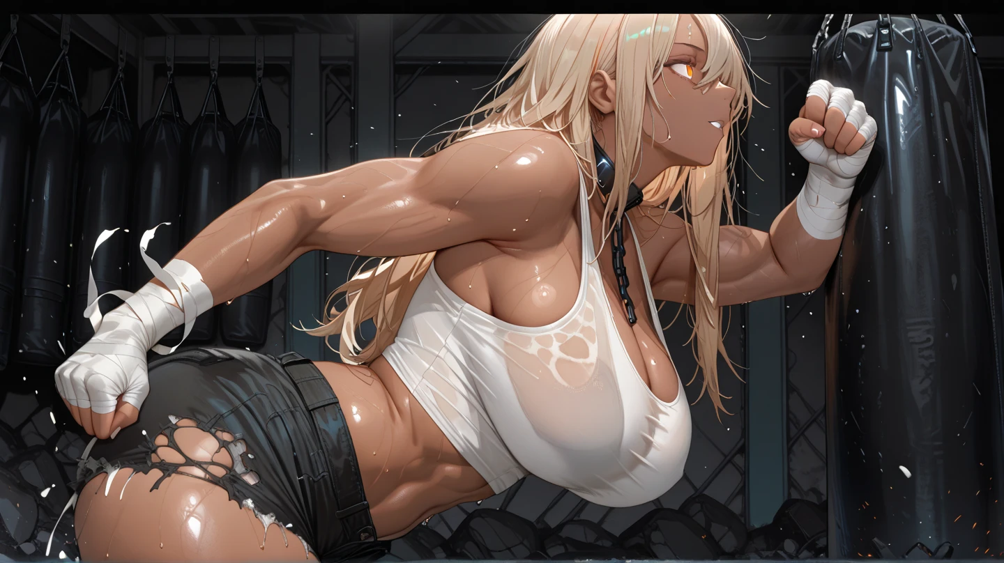 Detailed abs,Clear face,Lower body naked,Not wearing pants,Concrete wall on background,underground room,Detailed crotch,large full breasts,Beautiful brown eyes,NSFW, Underwear that dug into the crotch, hair, Sweat,Robust body,A sexy,dynamicposes,Women and men,Colossal tits,Beautiful woman,Toned body,Eyes from below,joyous expression,Sweating, hightquality, Beautiful crotch,,Punishment,Top Women,Sweat profusely,Beautiful beautiful blonde hair,Women with long hair,de pele branca,large full breasts,Black leather gloves,Concrete floors,Silver Dish,Bewitching look,angry expressions,