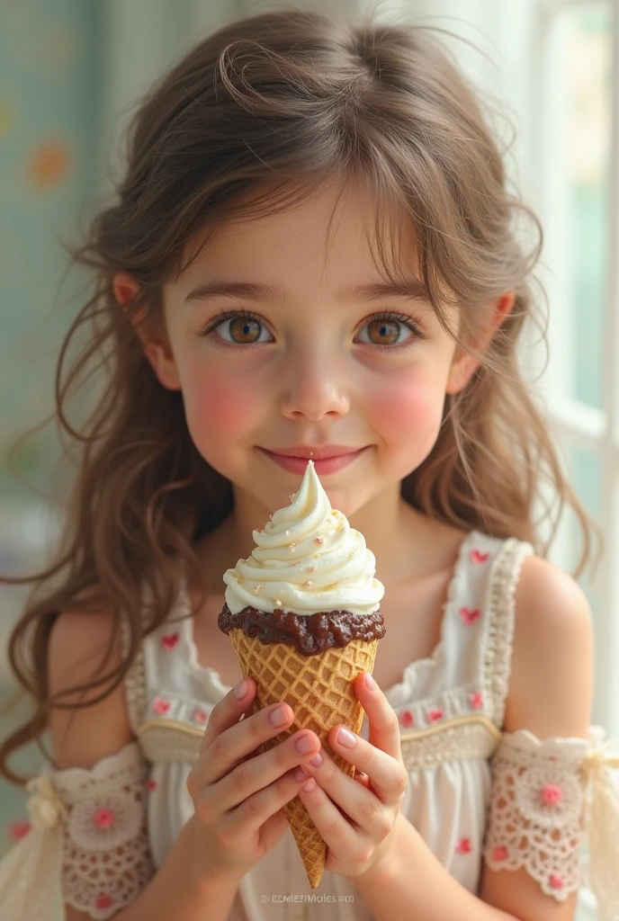 The little girl ate the ice cream angrily