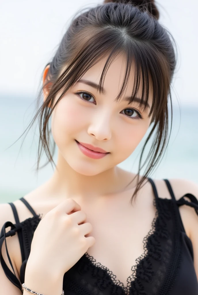 (((Anatomia Perfeita))),(((Hasselblad))),(((profundidade de campo))),(((ULZZANG-6500))),(((masutepiece))),(((Fotografia de gravura na praia))),(((Only wear a pure white swimsuit))),(em 8K, qualidade superior, obra prima:1.2), (realisitic, Fotorealidade),Mulher muito fofa com cantos levantados da boca e sorriso,(((Actress with impressive long limbs and chiseled face on the beach in Hawaii))),(((ULZZANG-6500))),(((Anatomia Perfeita))),(((Hasselblad:1.4))),(((Beautiful muscular and proud buttocks))),(((Esguio e machista))),obra prima,qualidade superior,超A high resolution,retrato altamente detalhado,Fotografiarealista:1.4,(((Rosto legal cinzelado))),((1girl em)),pele clara perolada brilhante,(((cross your hands behind your neck))),Tiro acima do joelho,20 anos de idade,pequeno bonito,cabelo castanho-castanho liso,cabelos castanho-castanhos brilhantes,um bob curto,Cabelos desgrenhados ao vento,((Orgulhoso F copo belos seios )),(Atrizes populares famosas dos Estados Unidos),(Sorria com os cantos da boca levantados,Parece feliz),(The high nose is impressive),olhos altamente detalhados,((Praia de areia branca realmente pura)),(((Look looking at the sky))),olho grande,Distinct double eyelids,Pele brilhante,((Lip gloss and thick, shiny lips)),(((Anatomia Perfeita))),