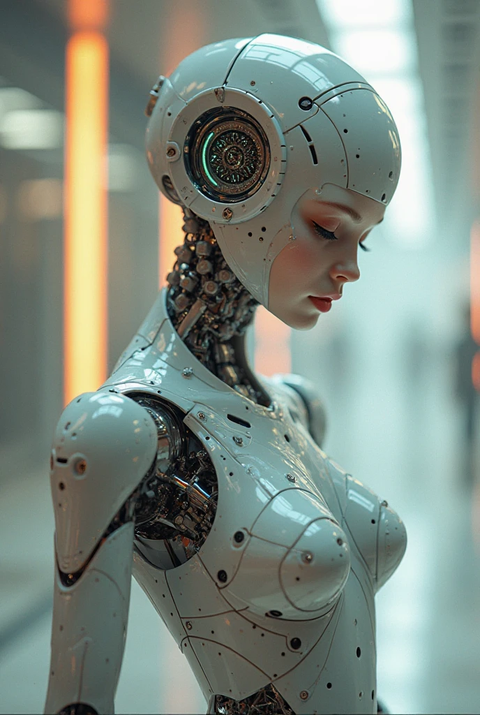 complex 3d render ultra detailed of a beautiful porcelain profile woman android face, cyborg, robotic parts, 150 mm, beautiful studio soft light, rim light, vibrant details, luxurious cyberpunk, lace, hyperrealistic, anatomical, facial muscles, cable electric wires, microchip, elegant, beautiful background, octane render, H. R. Giger style, 8k, best quality, masterpiece, illustration, an extremely delicate and beautiful, extremely detailed ,CG ,unity ,wallpaper, (realistic, photo-realistic:1.37),Amazing, finely detail, masterpiece,best quality,official art, extremely detailed CG unity 8k wallpaper, absurdres, incredibly absurdres, robot, silver halmet, full body, sitting --s2