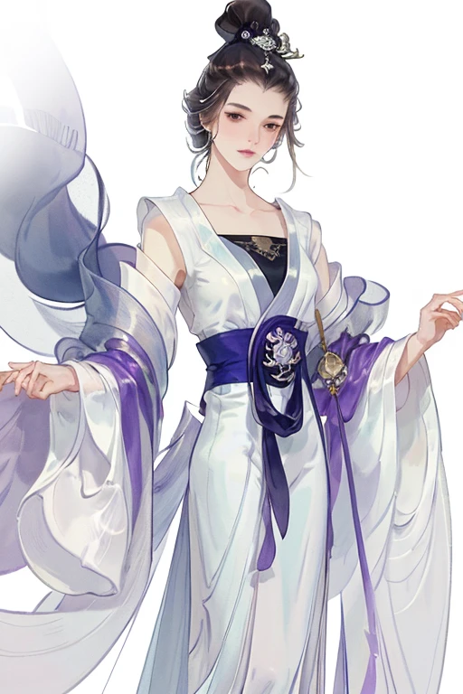 1 woman、Full body standing painting，white backgrounid，Purple Hanfu，Gorgeous costumes、Accessories，Yingluo Huanpei，high detal，cinematic colorgrade，white backgrounid，Ultra-high resolution，Best shadow，Sharp focus，tmasterpiece，（The is very detailed的 CG unified 8k 壁纸）