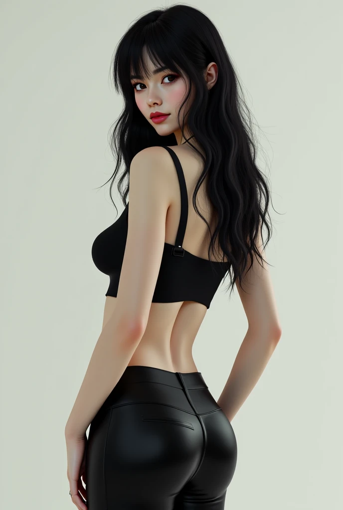 photorealistic, ultrahigh resolution, asian girl with long black hair and very sexy outfit posing for a portrait, seductive, eyes in camera
