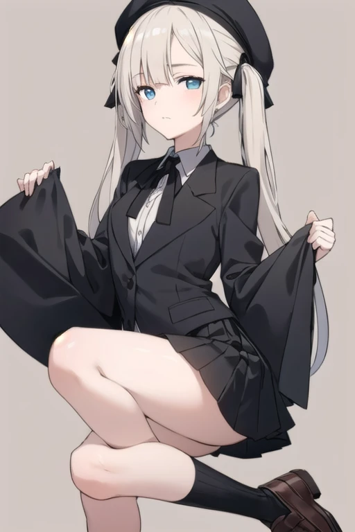 (High resolution), (Ultra delicate), (clear), Realistic，white hair girl.（Black knee-high socks with white lines），face，Skin realism、High jumps、かわいい笑face、hilarious pose

