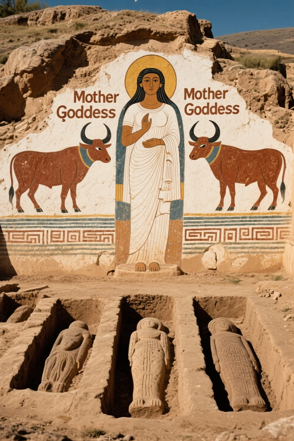 pregnant woman with red hair and soft face stand in city turned into a giant taller than pyramids, shrunken people, bloded belly ( Breast)
