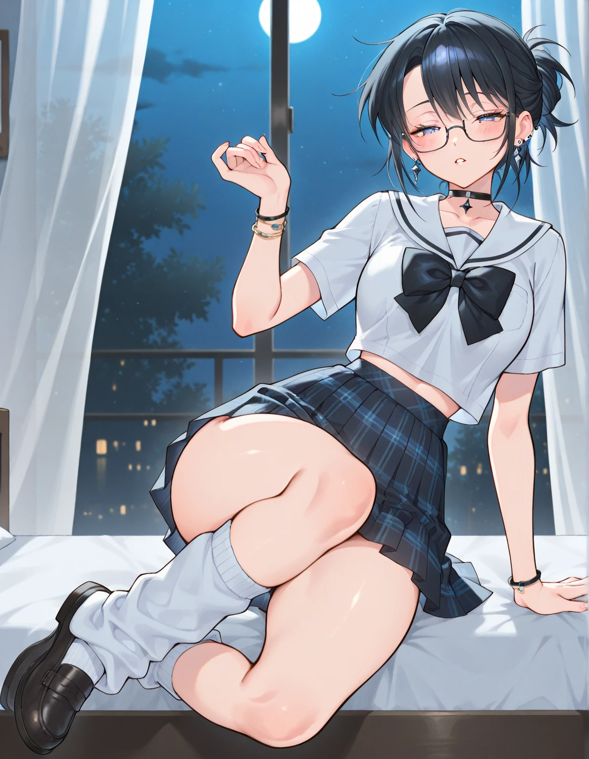 (masterpiece), (best quality), ((ultra-detailed)), (high resolution), (an extremely delicate and beautiful, super fine illustration), official art, BREAK (1girl), (:1.8), (tiny girl:1.6), (8yo)lat chest:1.4), (Plump:1.2), (thick stomach:1.3), (Thick thighs:1.5), (big ass:1.5), erect nipples, Huge areola, large nipples, (long nipples:1.4), erect nipples, oily skin, BREAK droopy eyes, (emerald blue eyes:1.3), (bad mood:1.5), (clear face:1.5), (half closed eyes:2.1), BREAK (bob cut:1.3), tired hair, messy hair, blue colored inner hair, Black hair color, (girl wearing round black glasses), BREAK (blue striped cropped white tank top:1.7), (micro shorts:1.5), (bare foot:1.2), BREAK (spread legs:1.4), BREAK (Sweat:1.3), steam, humid, NSFW, BREAK (messy room:1.4), (dynamic angle:1.4), (cinematic angle:1.4),BREAK (scowl:1.5), (pee:1.4), (face to face), (missionary), (vaginal penis:1.5), (1man:1.4), (thick penis:1.9), (smegma on penis:1.5), (tall man:1.5), (fat man:1.6), (huge penis:1.8), (dirty penis:1.9), (male focus)