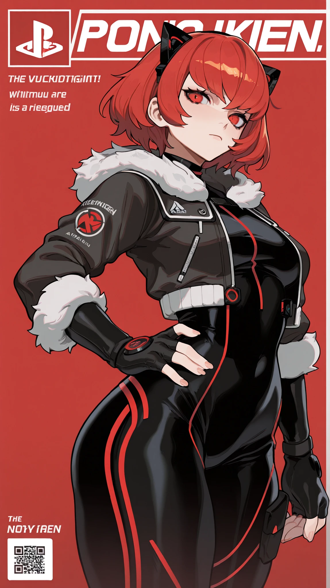 ultra-detailed, Explicit, Beautiful body, Beautiful Nose, Beautiful character design, perfect eyes, perfect face, ultra highres, 4K, beautiful legs, perfect legs, Nice hands, Perfect hand, Masterpiece, Best Quality, Highly detailed, illustration, absurdres, street fighter, doll suit, shadaloo doll, dollsuit, expressionless, blank eyes, looking at viewer, red gloves, emotionless, black latex, corrution, mind control, female combatant, full body, hypnotized, unhappy trance, full body suit, ribbed bodysuit, both arms at side, obey, perfect female body, extremely glossy latex, hypnosis, hypnoLora, empty eyes, Mind control device, poses, submissive_pose, Slave, hat, necktie, stand up straight, standing, standing at attention, hat, necktie, belt, latex, ribbed bodysuit, thighhighs, garter belt, Fighting Stance, extending the right arm from the shoulder into the air with a straightened hand, nazi saluting, military, military saluting, salute, thigh boots, solo, 1girl, spy classroom, grete, red hair, medium hair, red eyes, led holographic glasses