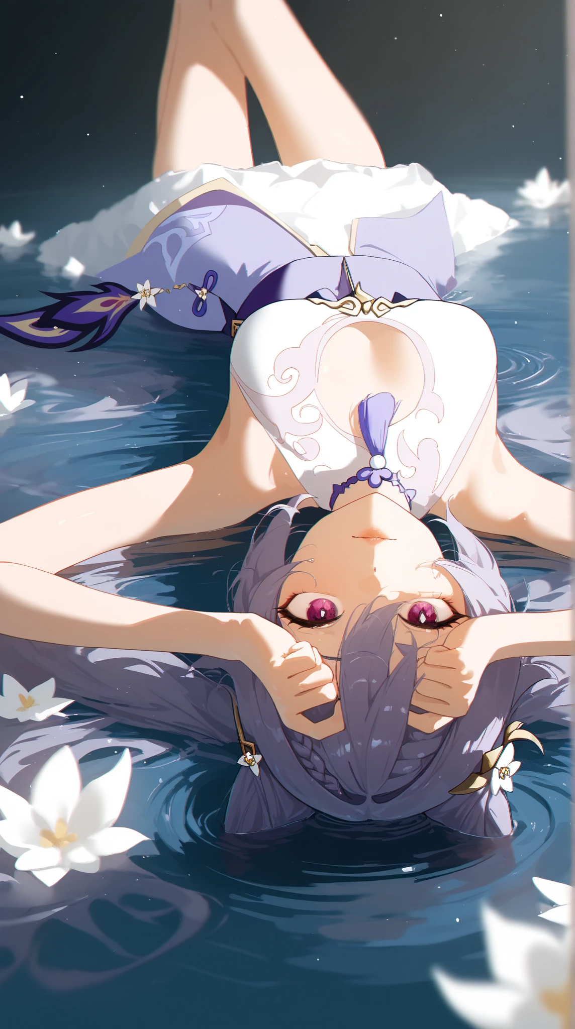 (masterpiece), (best quality), (ultra-detailed), (best illustration), (best shadow), (absurdres), Female, 25 years old, looking at viewer, steam, shy, nose blush, nsfw, medium breasts, nude, o-face, climax, light smile, Kochou Shinobu, Forehead，Black shirt，Black pantsuit，haori，butterflys，obi strip, purple flower，mostly cloudy sky，rays of sunshine，Tyndall effect，Gradient_sky，the face，beautiful sky，Saber on the waist，captivating posture, （Off-the-shoulder attire:1.3), light smile, 