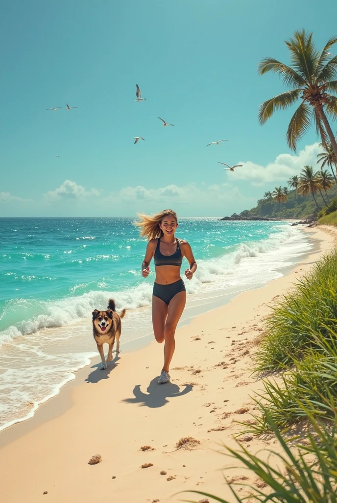 Summer sun
Beach by the sea
Clear waters
Waves in the distance
Shells on the beach
Gentle sea breeze
Flying seagulls
Beautiful sunset view
Wear light summer clothing
Girl with a big smile
Wearing a sun hat
A lonely coconut tree
Sandcastles or sand sculptures around you
Fine sand under your feet
A running dog