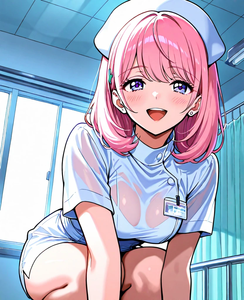 score_9, score_8_up, source_anime Bibl3, cute girl sucks penis, blowjob, fellatio, cock shock, busty shortstack, eppknursejoy, pink hair, blue eyes, long hair, large breasts, hair rings, bumper bangs, hat, dress, huge breasts, short sleeves, puffy sleeves, apron, puffy short sleeves, nurse cap, nurse, heavy breasts, breast expansion, full lips, vivid lips, huge penis, thick penis, detailed penis, detailed lips, details mouth, cum leaking from girls mouth, cum dripping onto breasts, viewed from below, on knees, pussy focus, swaying breasts viewed from below,