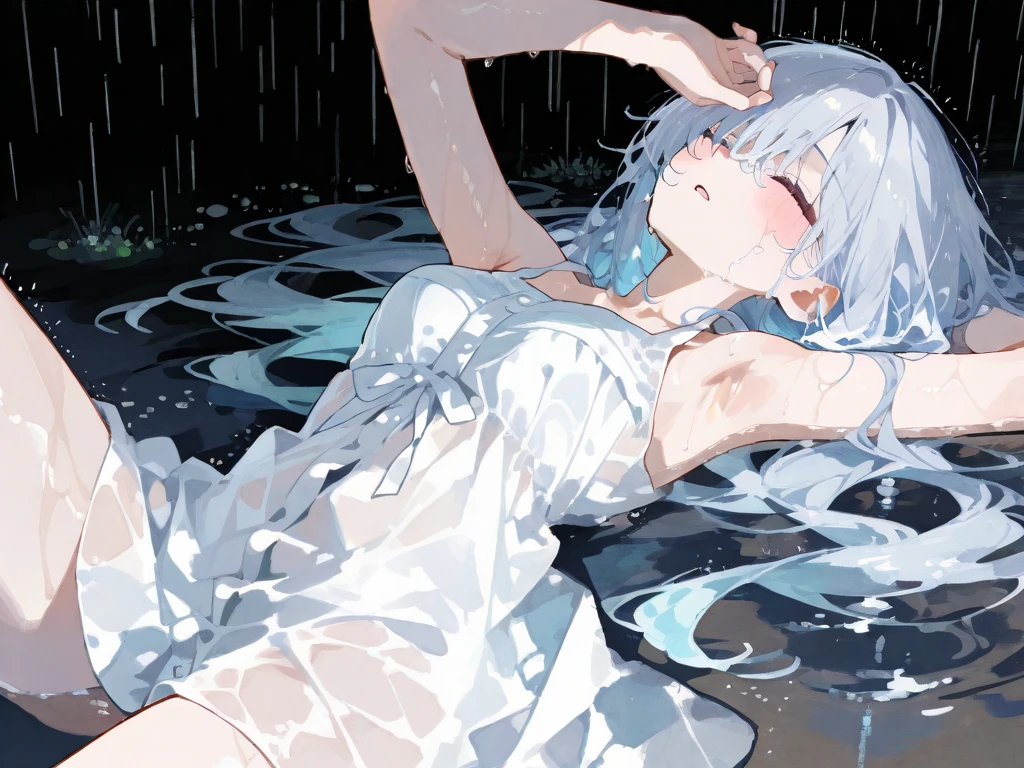 Silver hair in barefoot water
