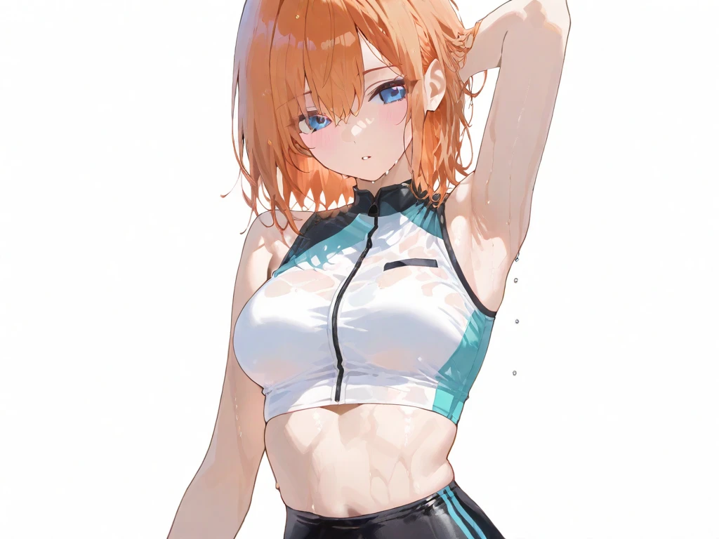 High resolution, Anime Style, A girl armed with a bazooka and a combat bikini,cute,Her body is as slim as a gravure idol&#39;s,Big Breasts,Wearing a gas mask,I can&#39;t see your face,Long hair.Silver Hair, The background is submerged buildings,serious,Overcast sky,