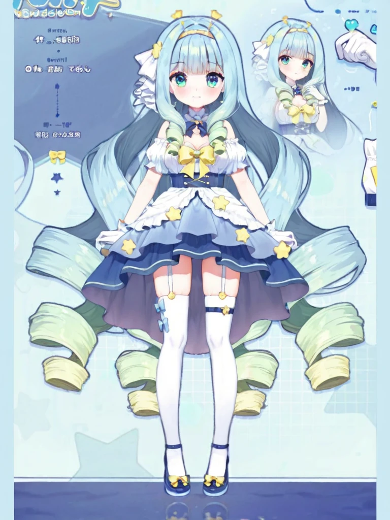 Pretty Cure,Cure Milky,Anime girl with blue hair and a star crown on her head,Turquoise hair anime girl, Cute anime face,(masterpiece, 最high quality), Intricate details, One girl, Long Hair,Anime full body illustration, Possibility of whole body use, Costume Design, Full body details, Full body with costume,Short skirt,Single character,ultra-detailed,beautiful eyes,best quality,master piece,high resolution,Front view,8k,high quality, High resolution,4K,hd,(Well designed face),Great face,(Very detailed), Beautiful Eyes, Anime full body illustration,All sizes required,