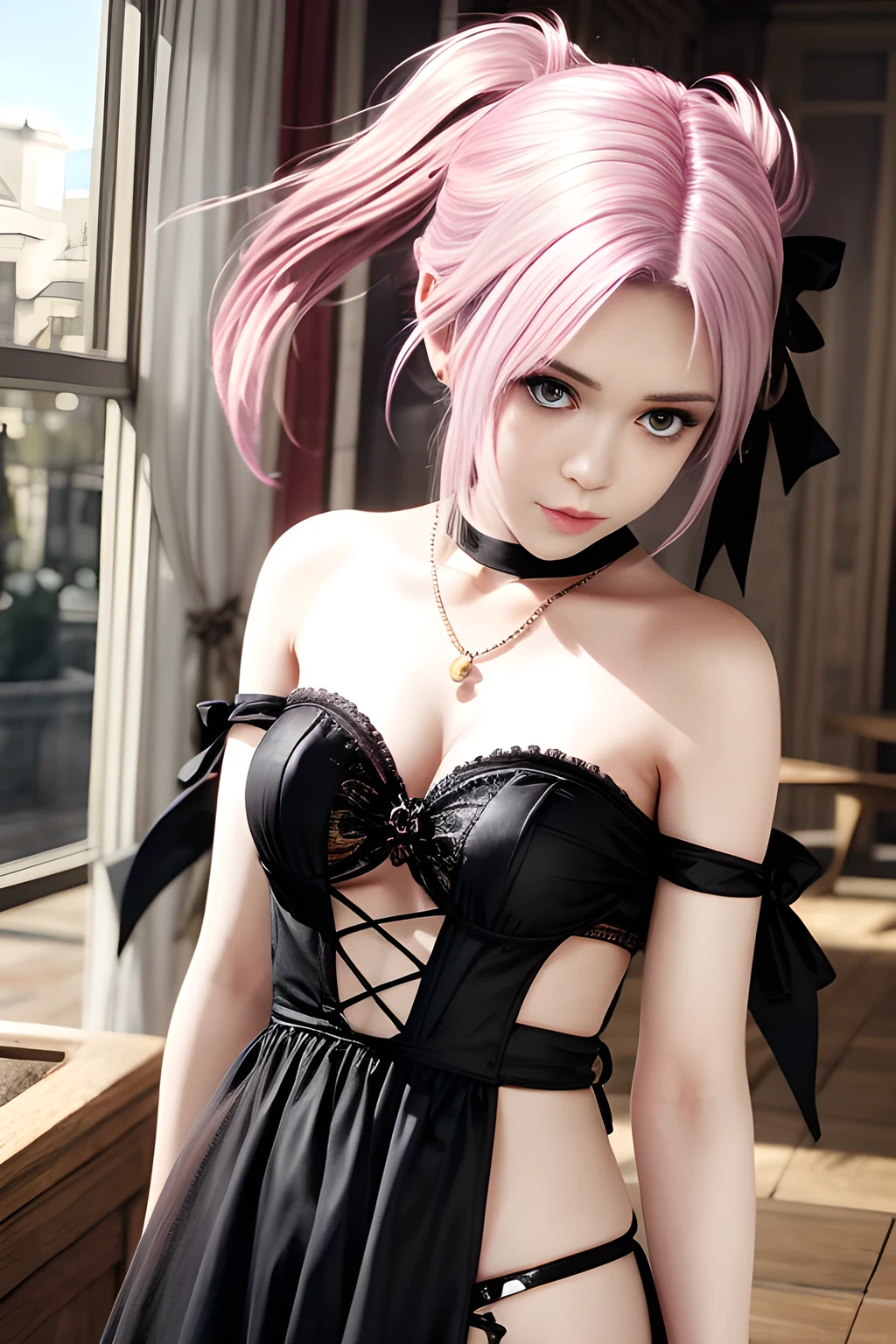 young girl in a dark stone cell, with short brown hair with pink highlights, green eyes, armpits, (wearing a torn pink nightdress:1.6), (visible panties:1.8),
bound and gagged, (wrists suspended from above:1.4), mouth gagged with a thick cloth., see through, rips, tears, lace
spotlight from side