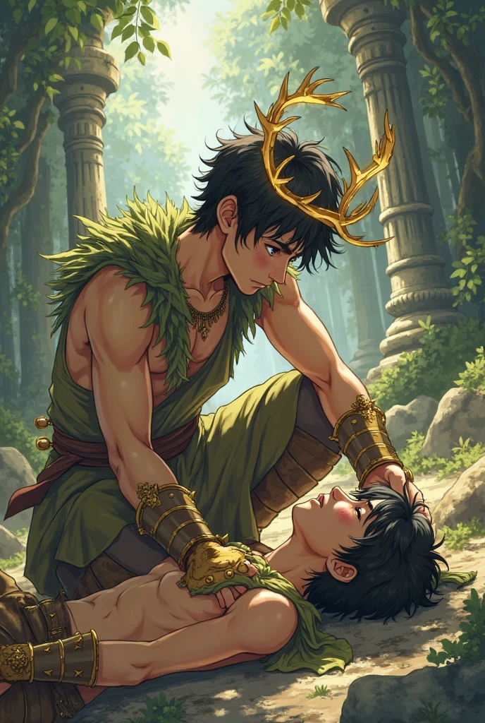 best quality (katana: 1.4), serious,(at night: 1.4), a single 16-year-old has long black hair that is loose to the winds, and poured down his body, smooth and shiny, which fall gently to his back. Her hair is thick and has a healthy appearance, contrasting with her fair skin. The young man's eyes are deep and emerald green, intense as two light pearls. They reflect calm and an inquisitive curiosity. With his upright posture, the young man shows a confident bearing and a cheerful and hyperactive aura. He wears a white kimono with blue-green details with patterned gray clouds, with a large yellow ribbon at his waist, sleeveless, made of a quality fabric. giving him the look of a swordsman. He has an animal, a monkey on his shoulder. At his waist, he carries a white katana with gray details on the blade. The long, sharp blade is made of polished steel, reflecting light. The katana grip is wrapped in black leather, offering a firm and secure grip. The scabbard of the sword adorned with demonic symbols. Kimetsu no Yaiba style, alone, 1boy, muscular man, demon slayer style, loose hair, quiet look, smiling, tall, confident, only 1, spilled hair, loose and big hair