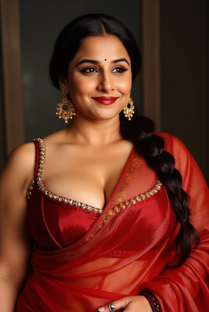 Looks like Indian Actress Kareena kapoor , actress khusbu Sundar, mallu, mallu aunty, desi aunty, full figured mature beauty, attractive figure, 50 years old, desi milf, desi aunty, a close up of a woman in a red dress in a bedroom, inspired by Avigdor Arikha, sleek!!!, indian super model, wavy hair combed to one side, actress, by Jitish Kallat, smoldering, intense smoldering, fashion, an angel, print ready, with a dramatic looking, inspired by Sudip Roy, seductive look