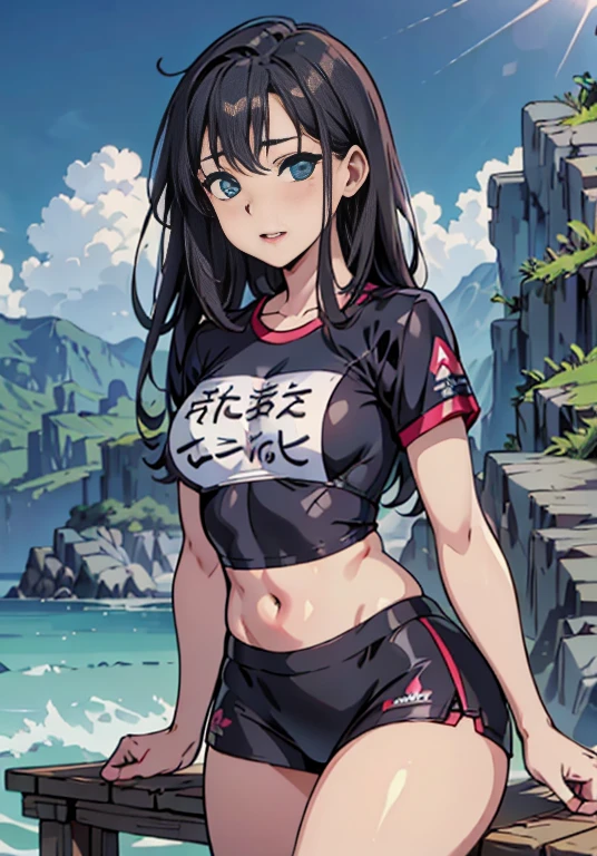 NSFW:1.3、Masterpiece、best scenery、top-quality、hightquality、high-detail、hight resolution、high details、lensflare、光线追踪、high quality texture、high quality shadow、Beautiful in detail、Detailed texture、Realistic and colorful、adult woman、(intricate-detail、make - up、pureerosface)、Shy laughter、(Water wetting_Chibi T-shirt)、large udder、(Thoracic protrusion)、(Opening legs、Wide legs open、Crab crotch、spreading crotch、Raise both hands、Arms outstretched)、(Above Knee Shot)、(low angles)、(miku hatsune)、(Take a deep breath and generate images)、(Believe in yourself and push yourself beyond your limits)