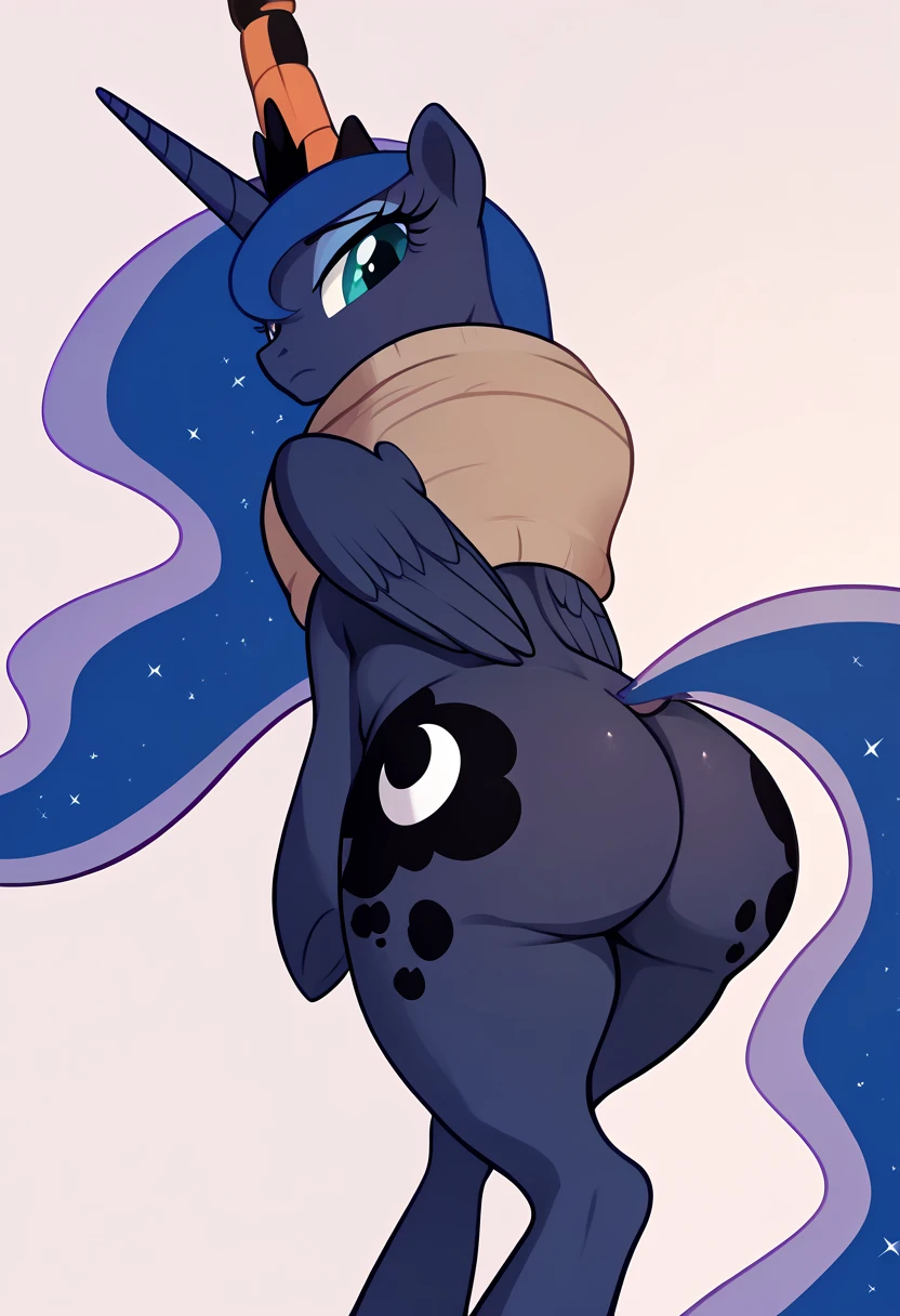 there is a cartoon picture of a pony with a blue dress, anthropomorphic mare, smooth blue skin, neon hooves, with blue skin, obsidian hooves, changelingcore, aura of magic around her, fun pose, blue shiny eyes, sun behind her, mlp, bust, mlp fanart, bottom angle, lunging at camera :4