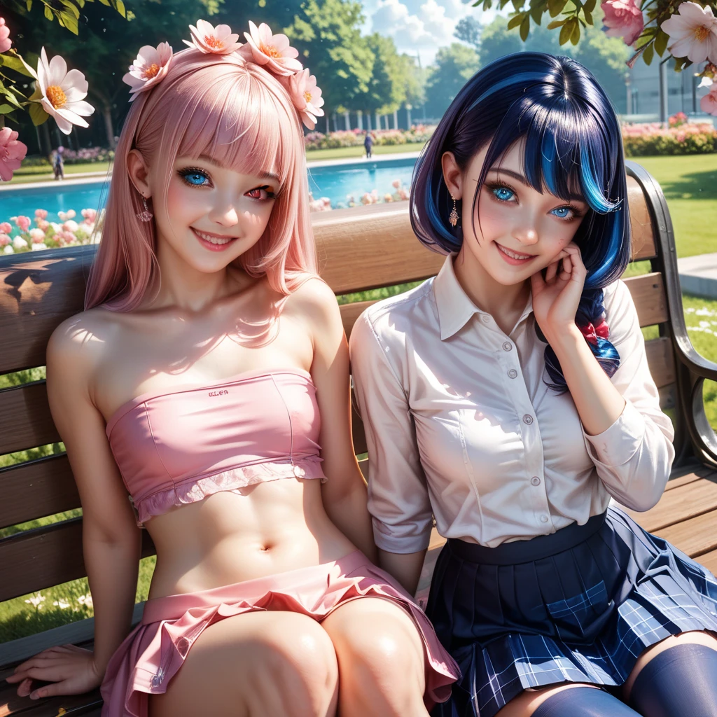 (masterpiece:1.3、Highest quality、Ultra-high resolution、Very detailed)、(Genuine:1.1、Realistic:1.4)、Beautiful illustrations、Perfect lighting、Depth of the Boundary、Beautiful hair in every detail、Beautiful face in every detail、Beautiful definition details、Beautiful clavicle、Beautiful body、Beautiful breasts、Beautiful thighs、Beautiful feet、Beautiful fingers、View Audience、1 Girl、high school girl、Perfect Face、(Perfect ???????、Anatomically correct)、Cute and symmetrical face、Baby Face、Skin Radiance、(Pink Hair:1.5)、Asymmetrical bangs、Green Eyes、Long eyelashes、skinny、(Skirt Lift、White panties)、((Collared short-sleeved shirt、Black shirt)、Black plaid pleated skirt))、Cleavage、(Beautiful views)、evening、(Outdoor、distant cityscape)、(Cute Smile、Blushing、look up)
