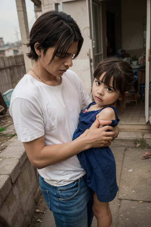 Jesus with  girl walking in village 