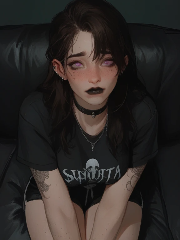 goth girl caucasian, , seduce, neon bedroom, wrecked, tears, kneeling, cute, leather jacket