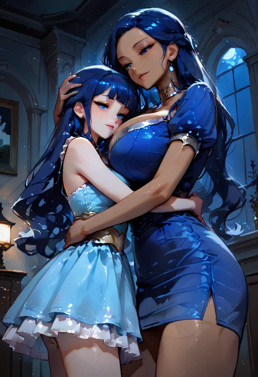 2 girls, brown hair, O cabelo multicolorido, Green eyes, maidennurse, maid headdress, maid apronl, SakuraNS, rays of sunshine, the wallpaper,lilie,Close your eyes and kiss in a café,blush,huge tit,Beautiful and moving,Blue eyes,Red eyes,Japan goddess