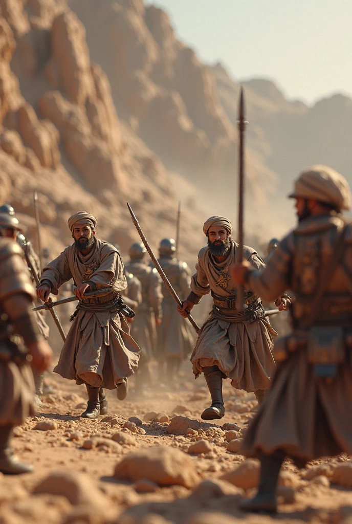Step into the world of valor and courage with a captivating prompt featuring an Arab soldier wielding a gleaming sword. This evocative image depicts the soldier in the midst of an epic battle, standing tall and resolute. Clad in traditional armor that reflects the rich history and culture of the Arab region, the soldier exudes an aura of strength and determination.

The sword, held firmly in the soldier's hand, catches the light and glints with a sense of purpose. Its blade, carefully crafted with intricate details, symbolizes the soldier's unwavering commitment to protect and defend. With a backdrop of desert landscapes or ancient ruins, this scene immerses you in the timeless heritage of the Arab warriors.