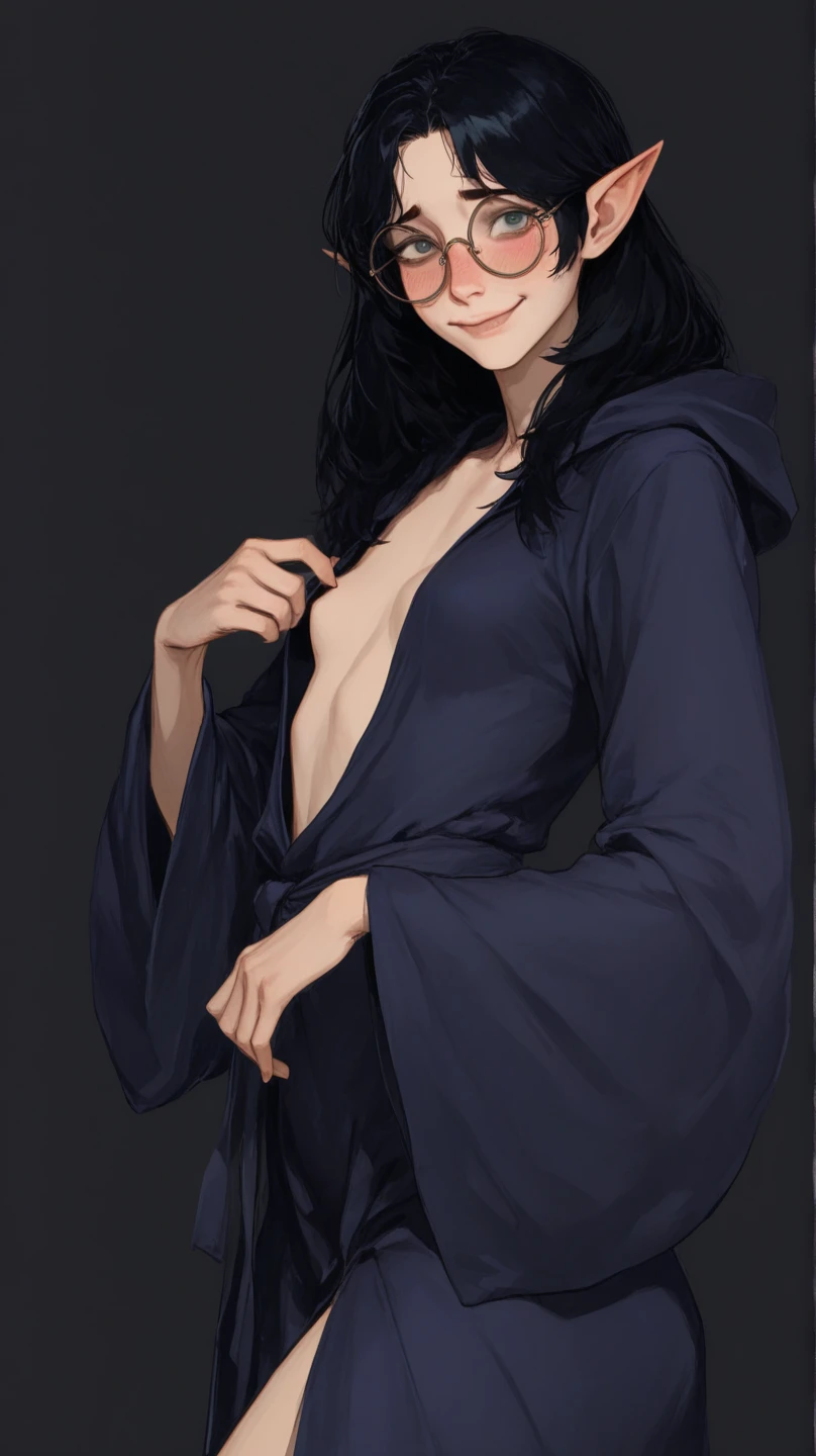 (Highest quality, masterpiece),(One girl, naked trench coat,grabbing coat and open coat, expression, blue eyes, View your viewers, Black Hair, erotic smile, (Reduce Blue Light, Blue glass shards swirling behind, Floating objects, Night Sky), open stance, at night street, pubic hair, flat chest, nipples, 