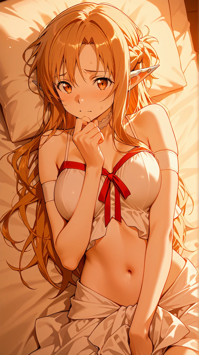((muste piece)), ((best quality)), (Super detailed), anime style etc.,peeing on the bed, pretty girl, 1 girl, solo, ((beautiful eyes)), shy smile, small breast, underwear00