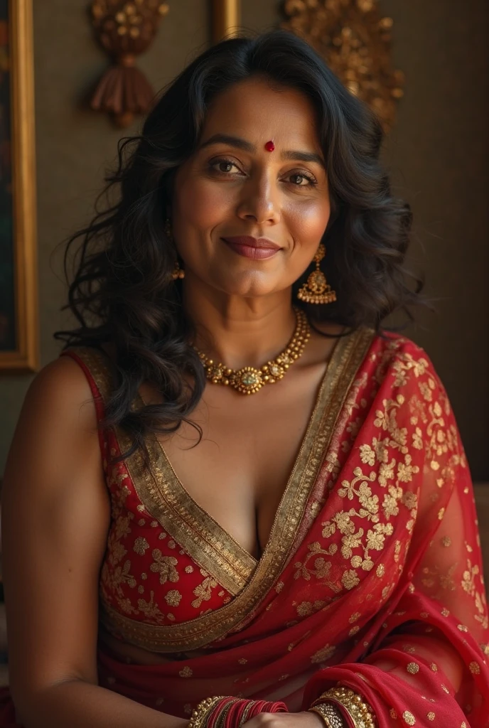 Matured woman sexy, wearing sari , big breast and spreading her legs to visible her pussy