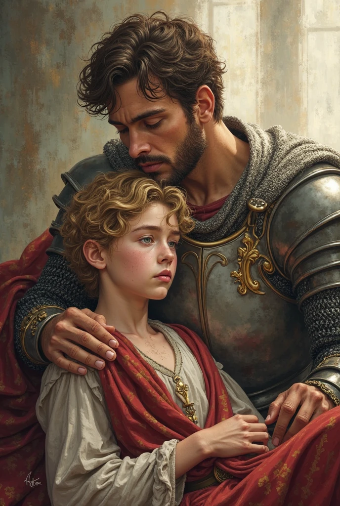 An ancient knight gifting just a baby boy to a king