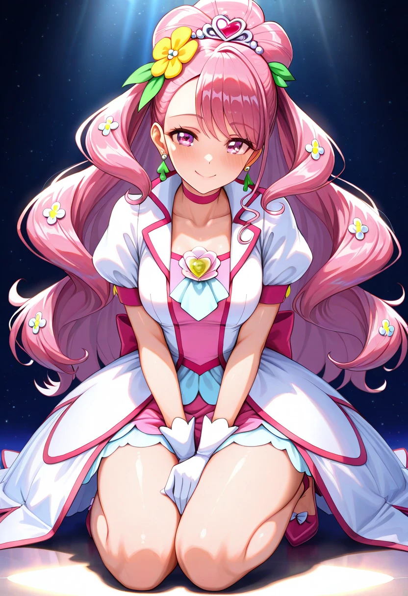 there is a woman sitting on a bed with a cake, belle delphine, fairycore, anime barbie in white stockings, ❤🔥🍄🌪, ultrarealistic sweet bunny girl, anime barbie doll, style of magical girl, pink girl, candy girl, pink pastel, bunny girl, ball jointed doll, candy pastel, lolita style, kawaii aesthetic